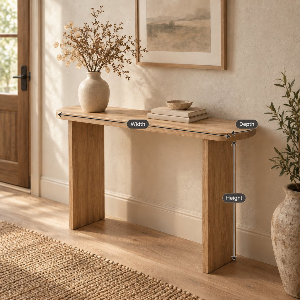 Narrow Solid Wood Console Table, Slim Panel-Leg Sofa Table for Entryway & Hallway, Walnut Tone