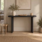 Narrow Solid Wood Console Table, Slim Panel-Leg Sofa Table for Entryway & Hallway, Walnut Tone