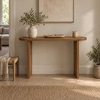 Narrow Solid Wood Console Table, Slim Panel-Leg Sofa Table for Entryway & Hallway, Walnut Tone