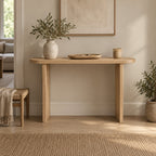 Narrow Solid Wood Console Table, Slim Panel-Leg Sofa Table for Entryway & Hallway, Walnut Tone