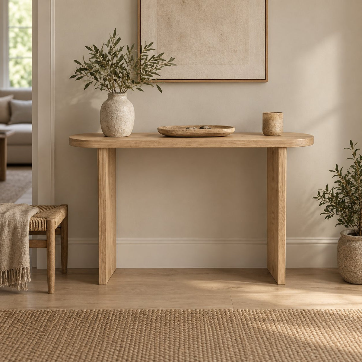 Narrow Solid Wood Console Table, Slim Panel-Leg Sofa Table for Entryway & Hallway, Walnut Tone