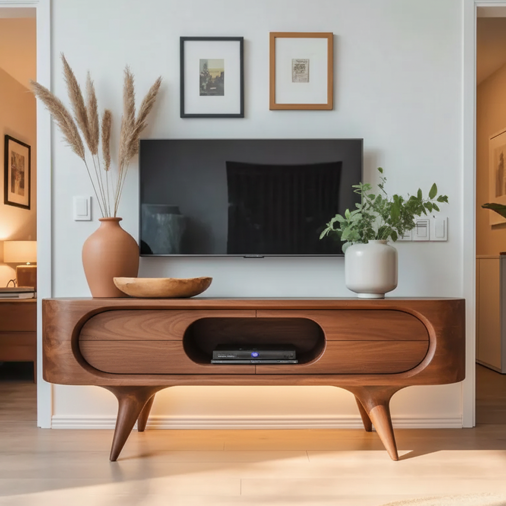 Aura Curve Solid Wood TV Stand