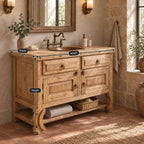 Reclaimed Solid Wood Bathroom Vanity, Farmhouse Cabinet with Ring Pulls & Open Shelf, Espresso Walnut