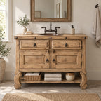 Reclaimed Solid Wood Bathroom Vanity, Farmhouse Cabinet with Ring Pulls & Open Shelf, Espresso Walnut
