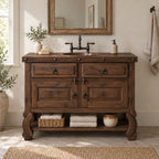 Reclaimed Solid Wood Bathroom Vanity, Farmhouse Cabinet with Ring Pulls & Open Shelf, Espresso Walnut