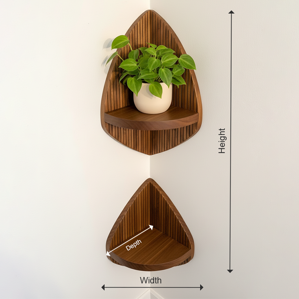 Modern Fluted Solid Wood Corner Floating Shelf