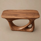 Abstract Sculpted Wood Console Table With Open Loop Cutout For Living Room