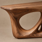 Abstract Sculpted Wood Console Table With Open Loop Cutout For Living Room