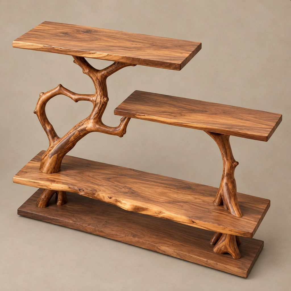 Artisan Branch Console Table With Three Display Shelves For Living Room