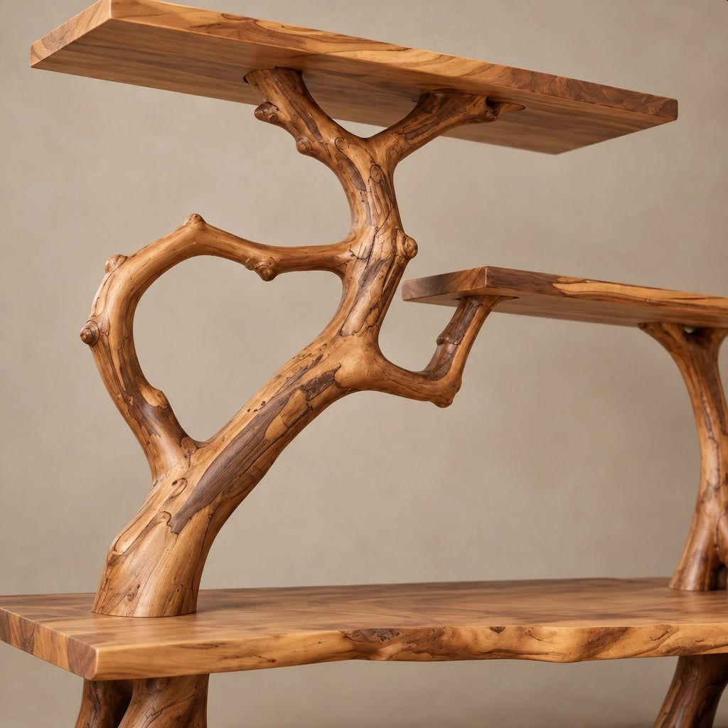 Artisan Branch Console Table With Three Display Shelves For Living Room