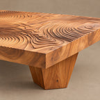 Artisan Carved Square Coffee Table With Ripple Top For Living Room