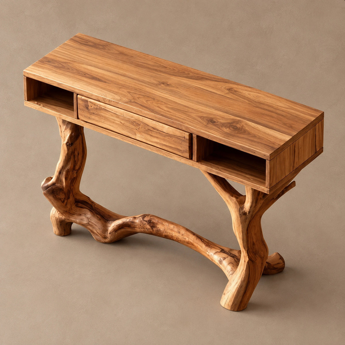 Artisan Driftwood Style Console Table With Center Drawer For Hallway