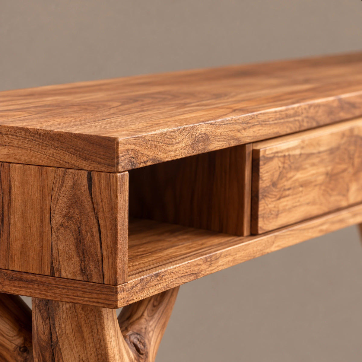 Artisan Driftwood Style Console Table With Center Drawer For Hallway