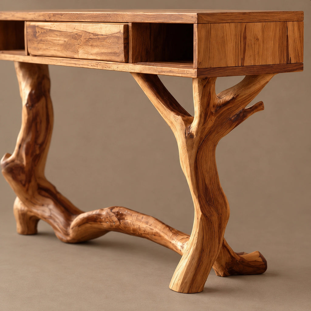 Artisan Driftwood Style Console Table With Center Drawer For Hallway