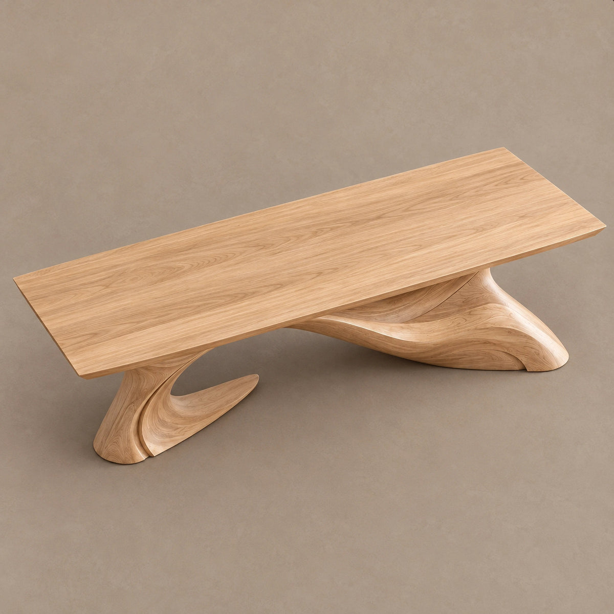 Artisan Long Wood Coffee Table With Crossing Curved Base For Living Room