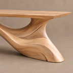 Artisan Long Wood Coffee Table With Crossing Curved Base For Living Room