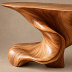 Artisan Swirl Pedestal Wood Console Table With Flared Top For Entryway