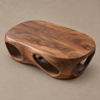 Artistic Carved Coffee Table With Hollow Cutout Base For Living Room