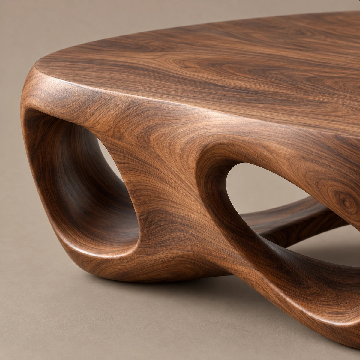 Artistic Carved Coffee Table With Hollow Cutout Base For Living Room