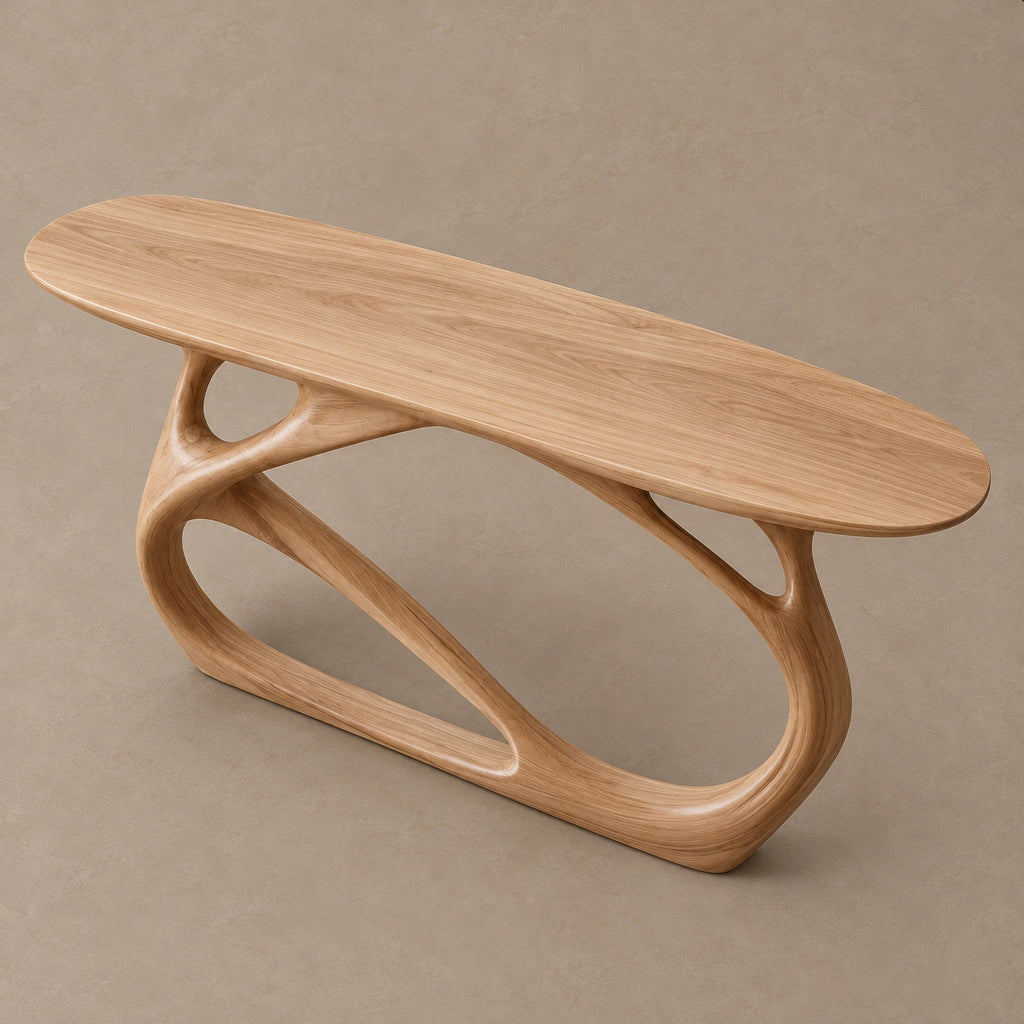 Artistic Openwork Wood Console Table With Arched Frame Base For Hallway
