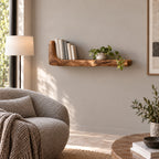 Rustic Live Edge Floating Wall Shelf Set With Raised End For Living Room