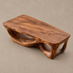 Brutalist Carved Solid Wood Coffee Table With Open Cutouts For Living Room