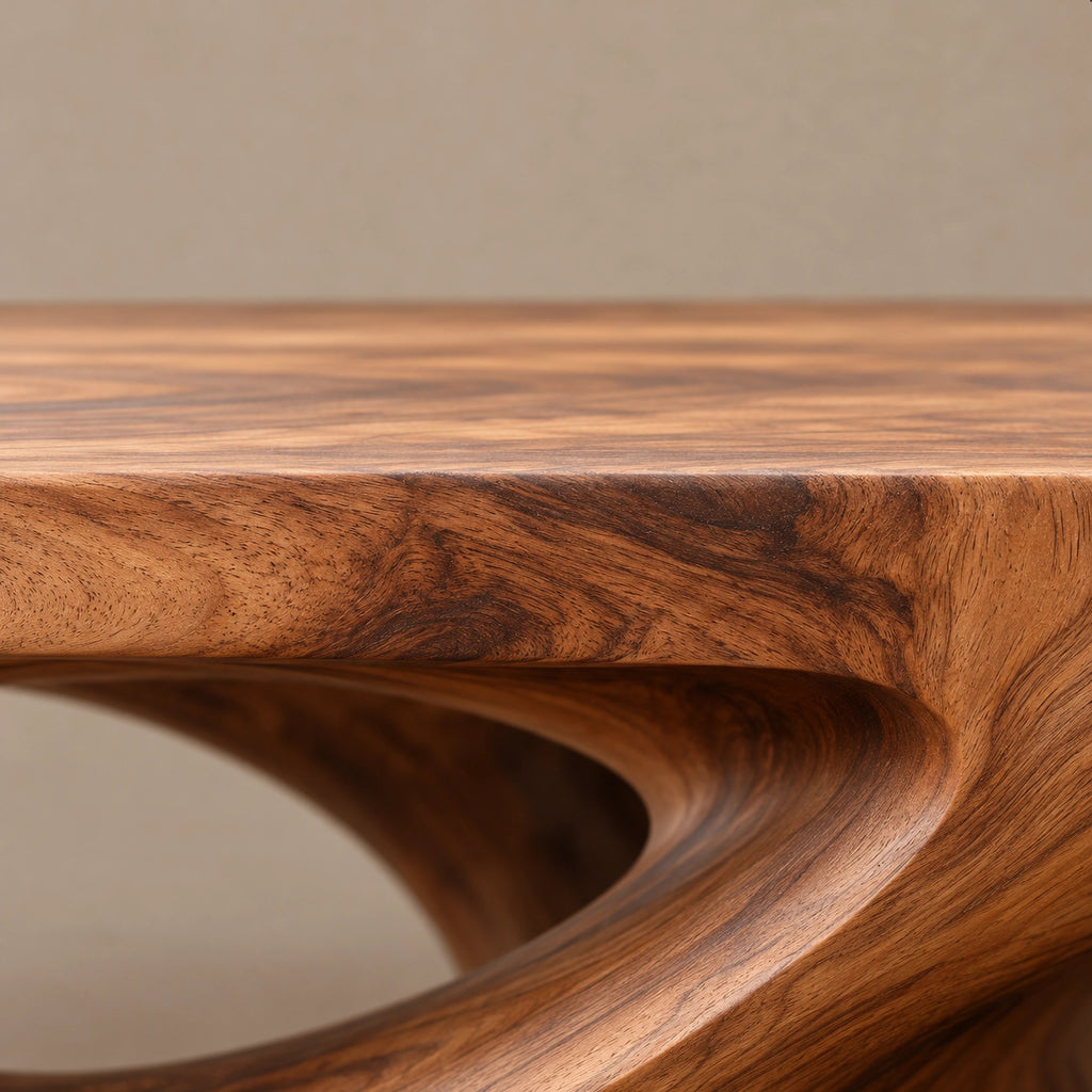 Brutalist Carved Solid Wood Coffee Table With Open Cutouts For Living Room