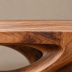 Brutalist Carved Solid Wood Coffee Table With Open Cutouts For Living Room