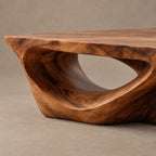 Brutalist Carved Solid Wood Coffee Table With Open Cutouts For Living Room