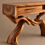 Cabin Style Root Base Console Table With Log End Detail For Living Room