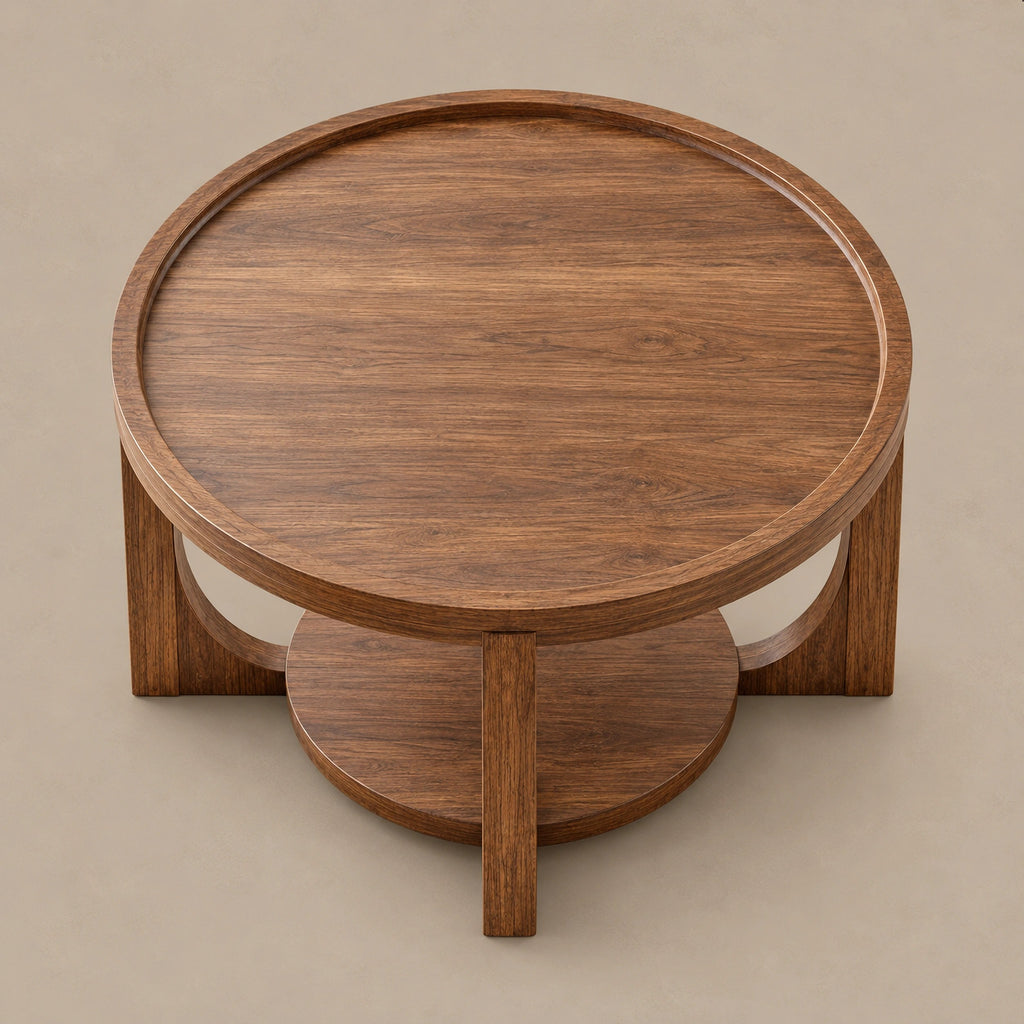 Classic Round Coffee Table With Open Display Shelf For Living Room