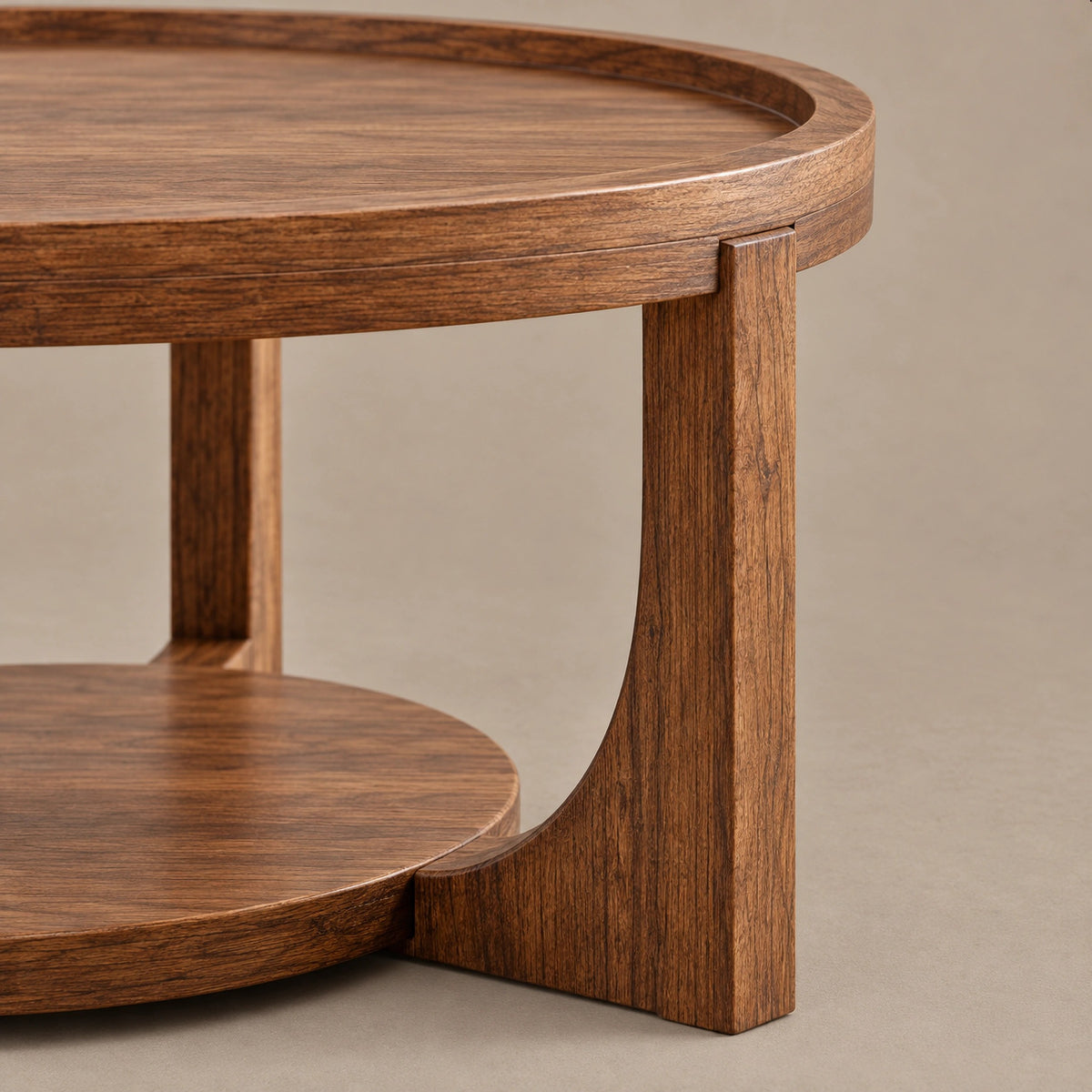 Classic Round Coffee Table With Open Display Shelf For Living Room