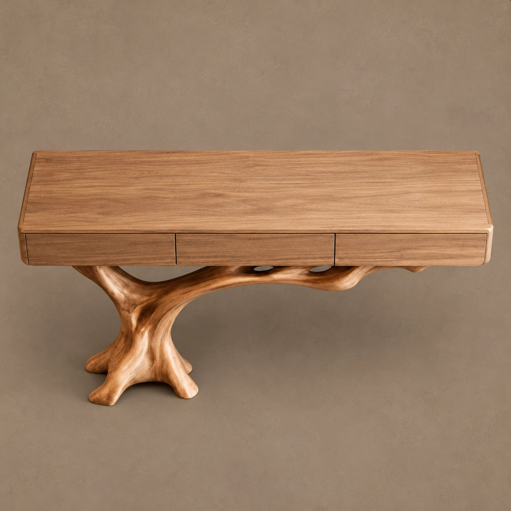 Coastal Bleached Wood Console Table With Root Base For Entryway