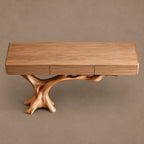 Coastal Bleached Wood Console Table With Root Base For Entryway