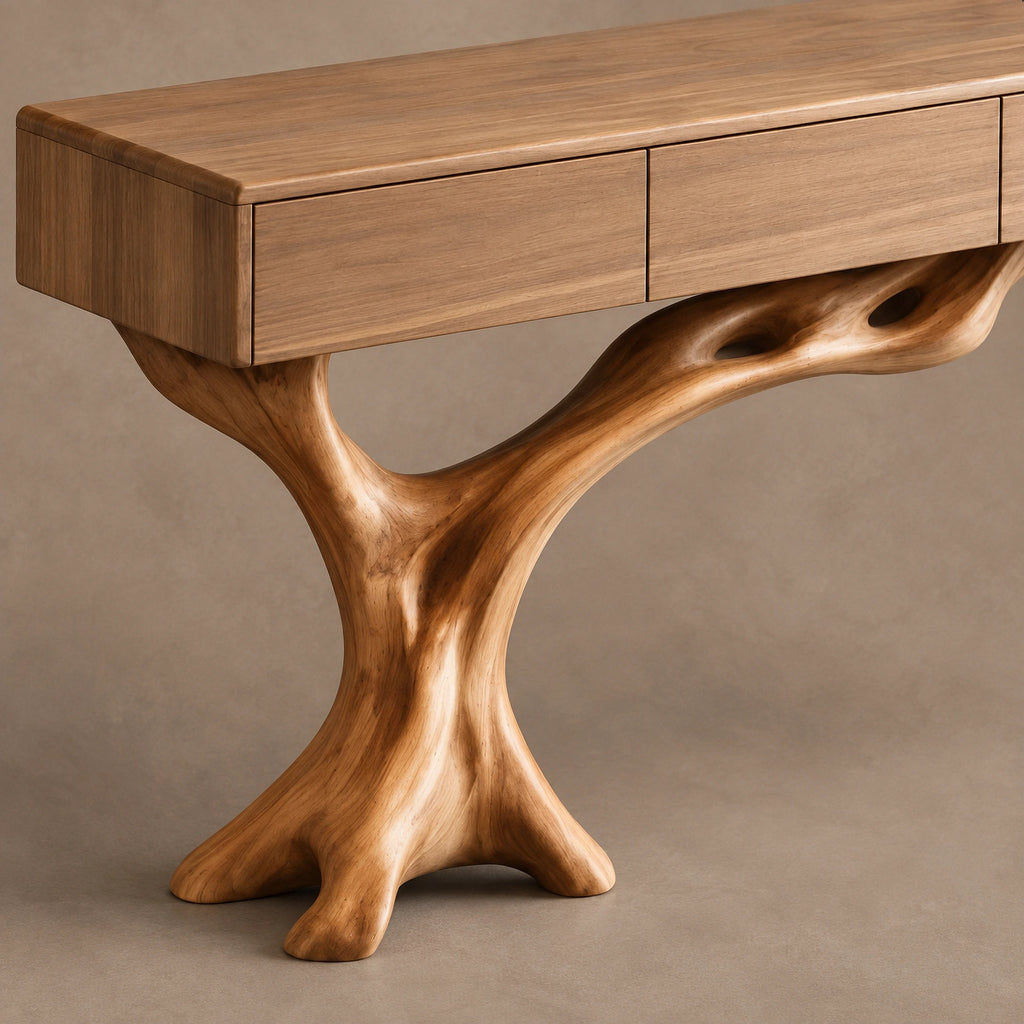 Coastal Bleached Wood Console Table With Root Base For Entryway