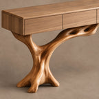 Coastal Bleached Wood Console Table With Root Base For Entryway