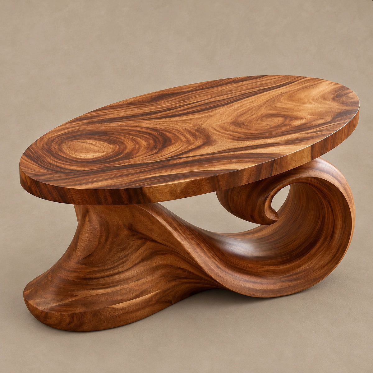 Coastal Oval Coffee Table With Curling Wave Sculpted Base For Living Room