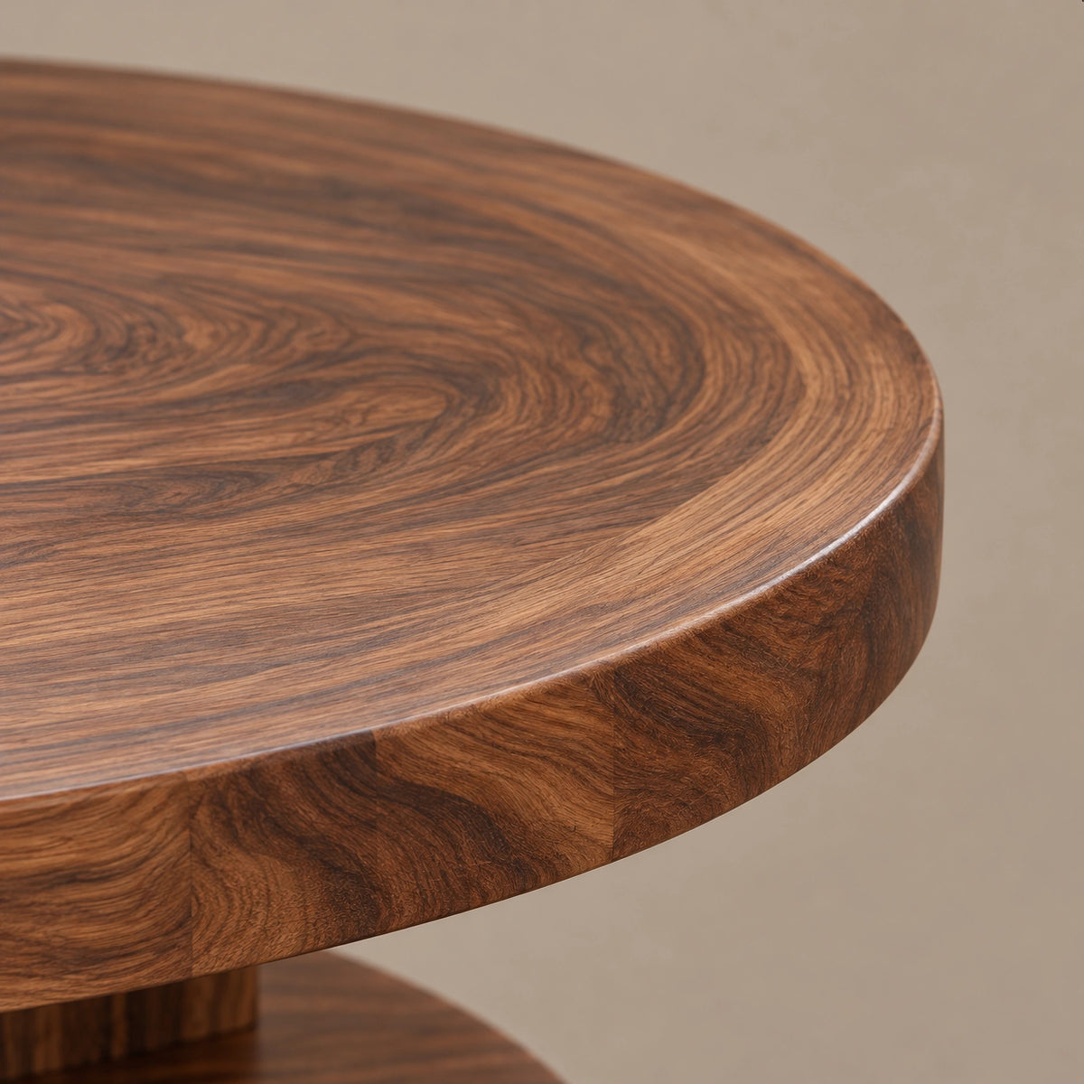 Coastal Round Wooden Coffee Table With Bottom Shelf For Living Room