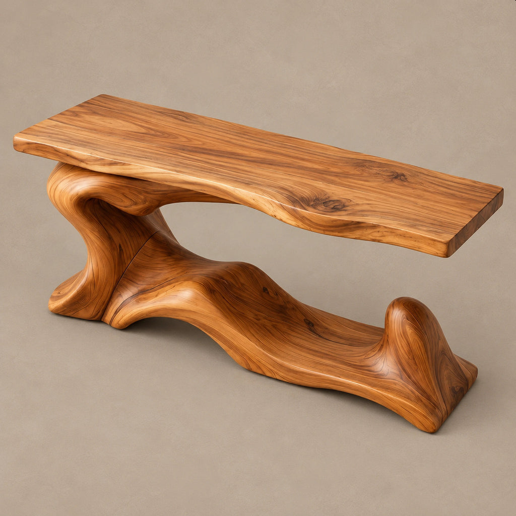 Coastal Wave Base Console Table With Lower Display Shelf For Entryway