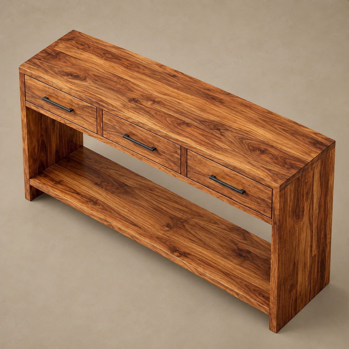 Farmhouse Console Table With Drawers And Open Shelf For Entryway