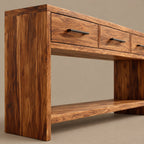 Farmhouse Console Table With Drawers And Open Shelf For Entryway