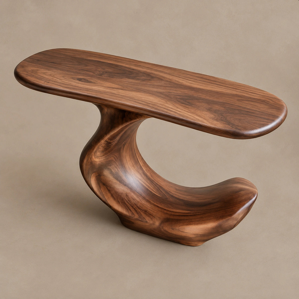 Contemporary Flowing Wood Console Table With S Curve Base For Entryway