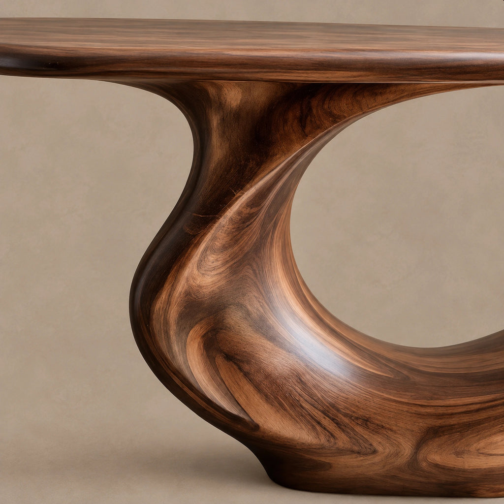 Contemporary Flowing Wood Console Table With S Curve Base For Entryway