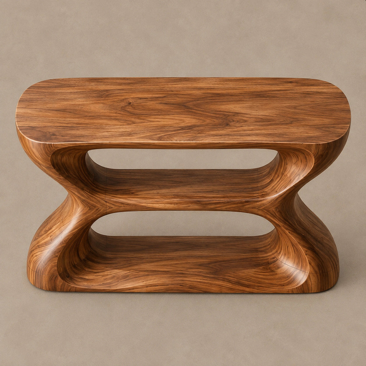 Contemporary Hourglass Wood Console Table With Open Shelves For Hallway