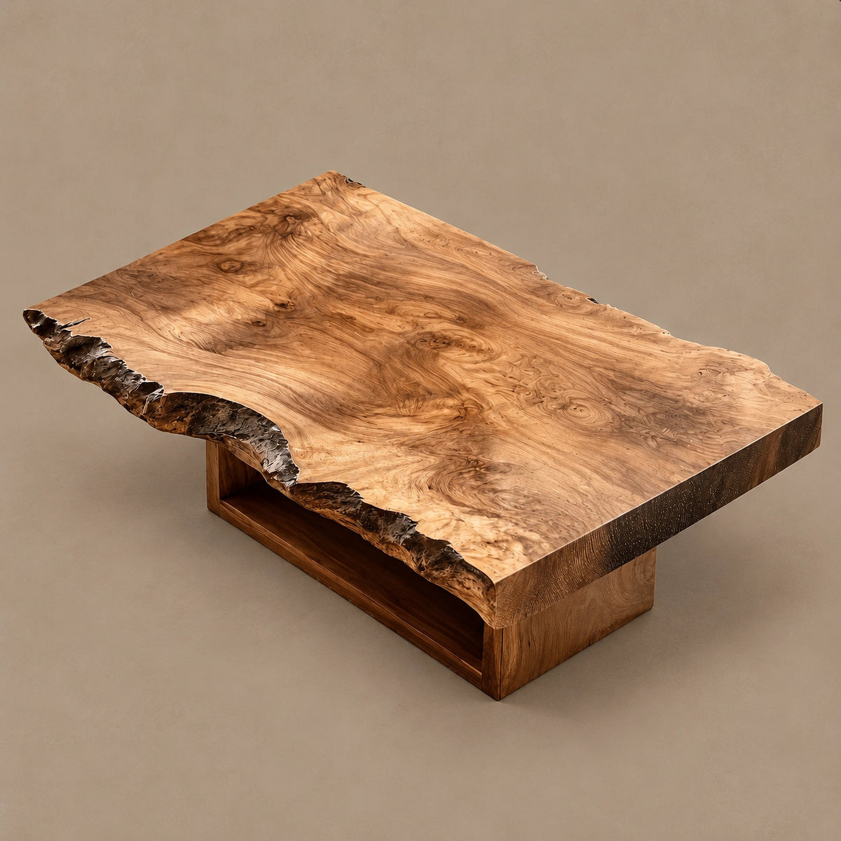 Contemporary Live Edge Coffee Table With Floating Shelf Base For Living Room