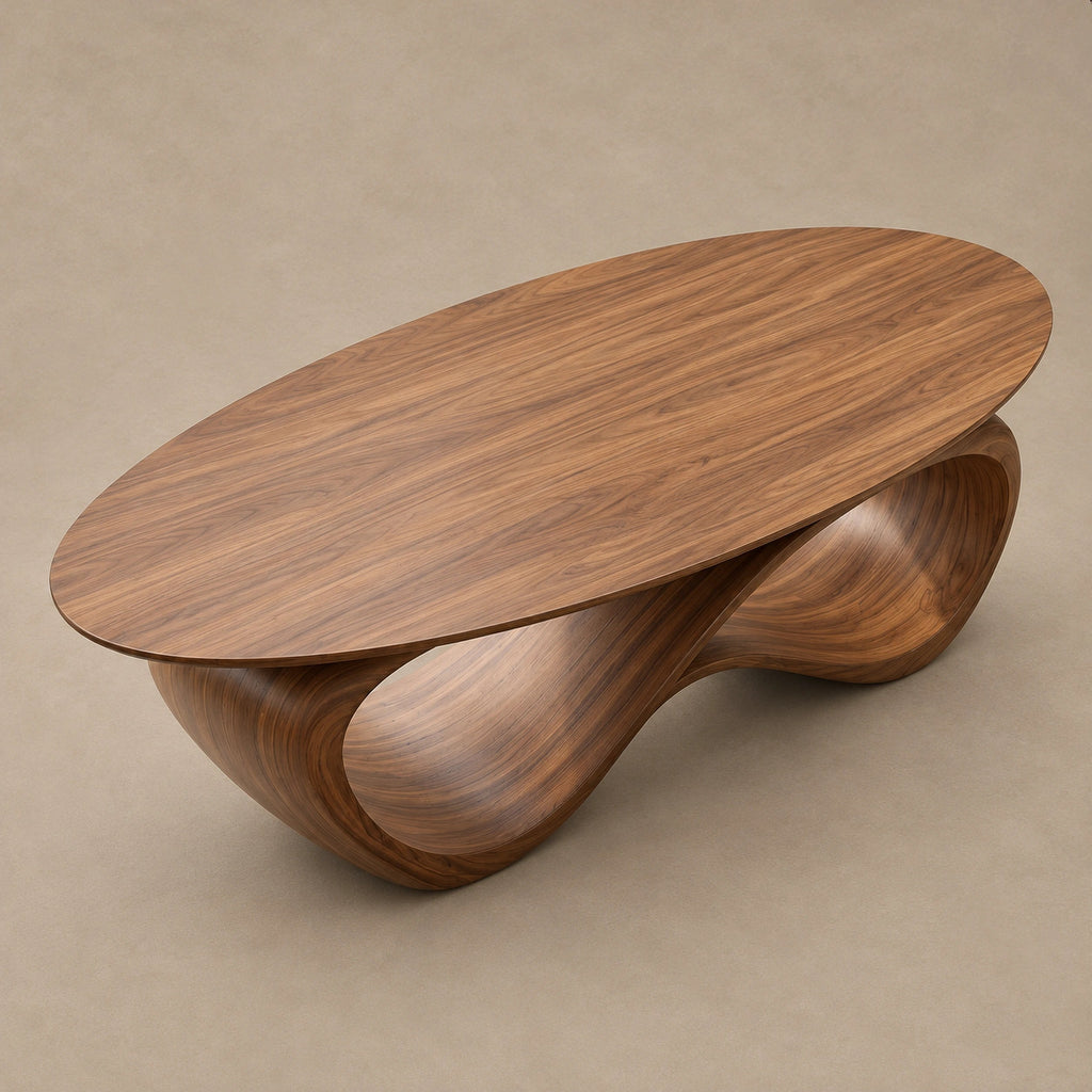Contemporary Oval Coffee Table With Continuous Wave Base For Living Room