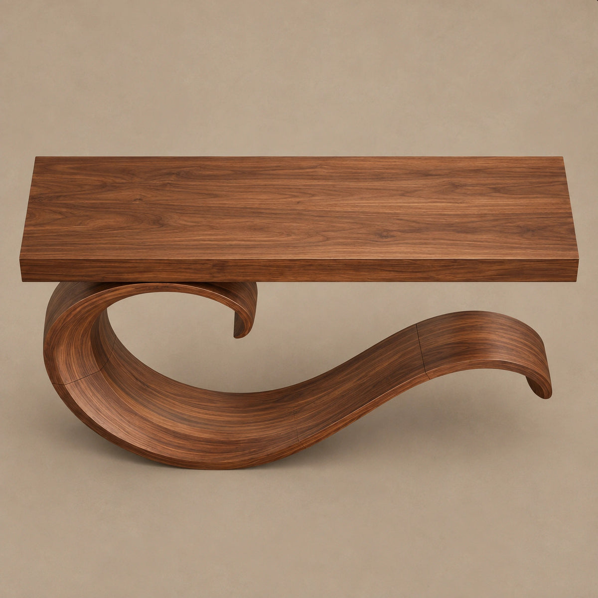 Contemporary Wave Curl Console Table With Thick Slab Top For Entryway