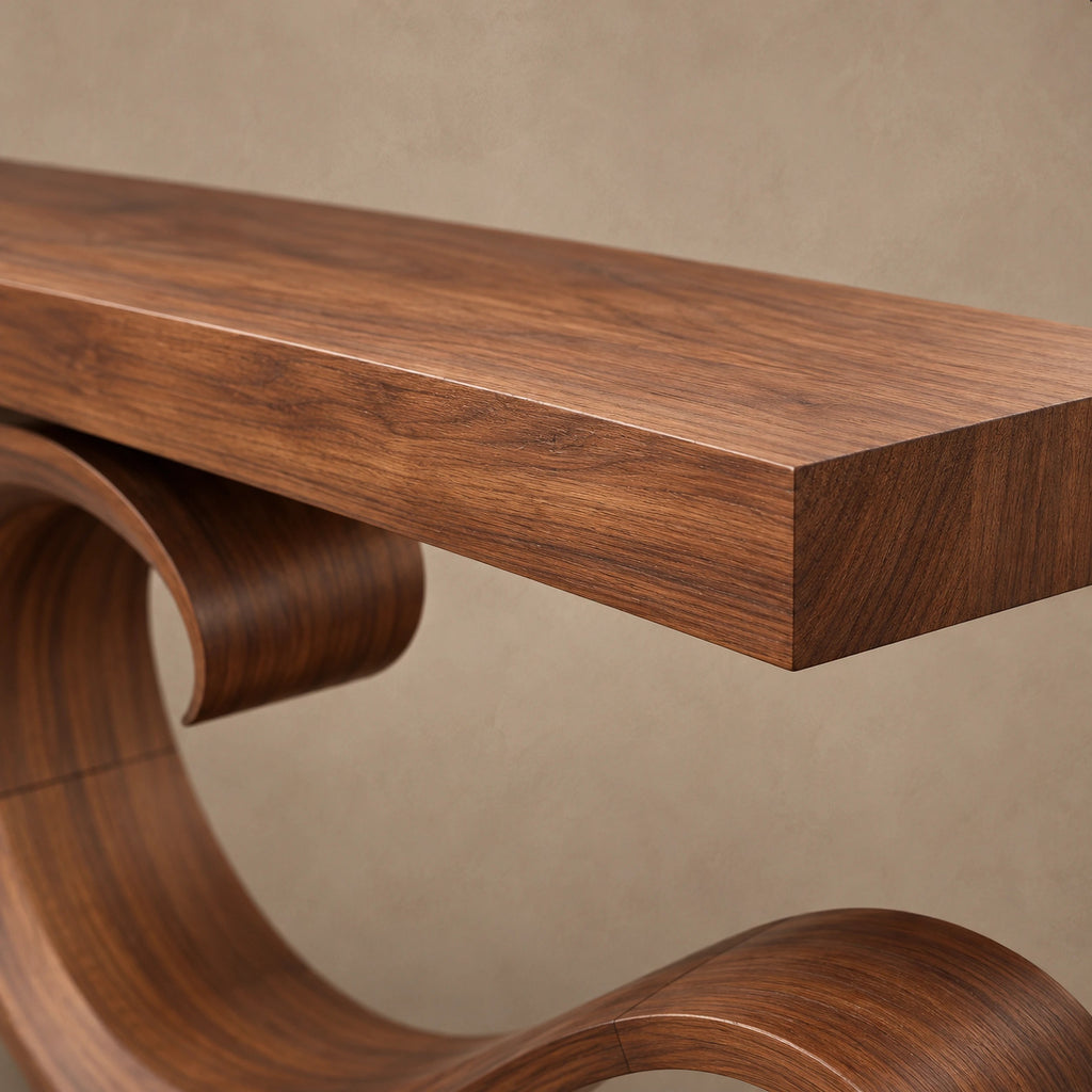 Contemporary Wave Curl Console Table With Thick Slab Top For Entryway