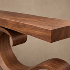 Contemporary Wave Curl Console Table With Thick Slab Top For Entryway