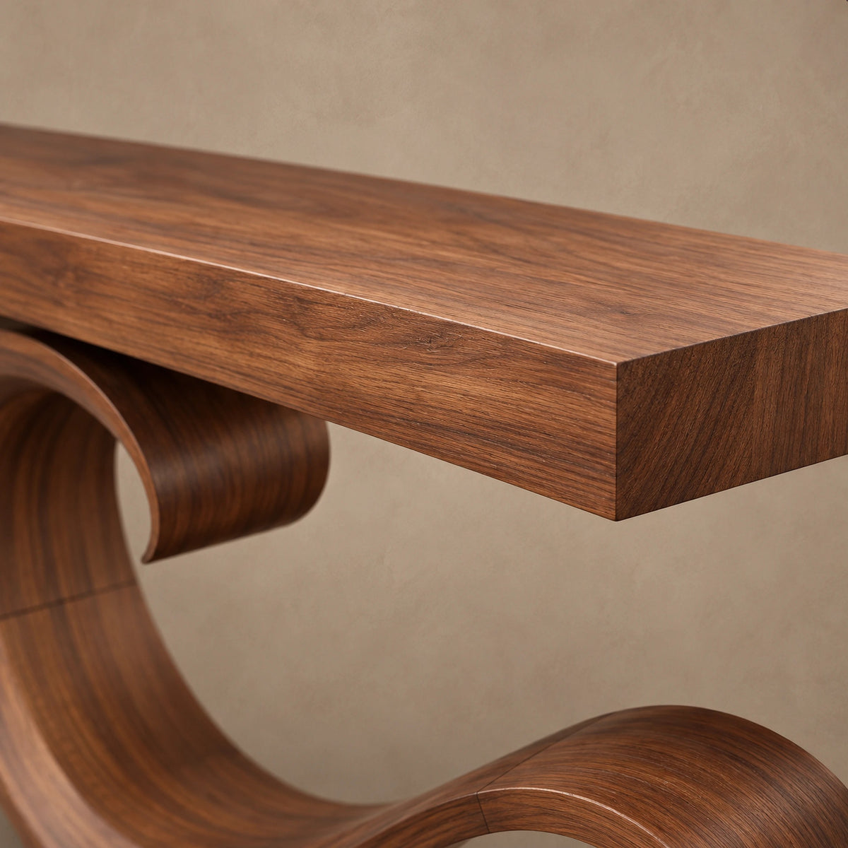 Contemporary Wave Curl Console Table With Thick Slab Top For Entryway
